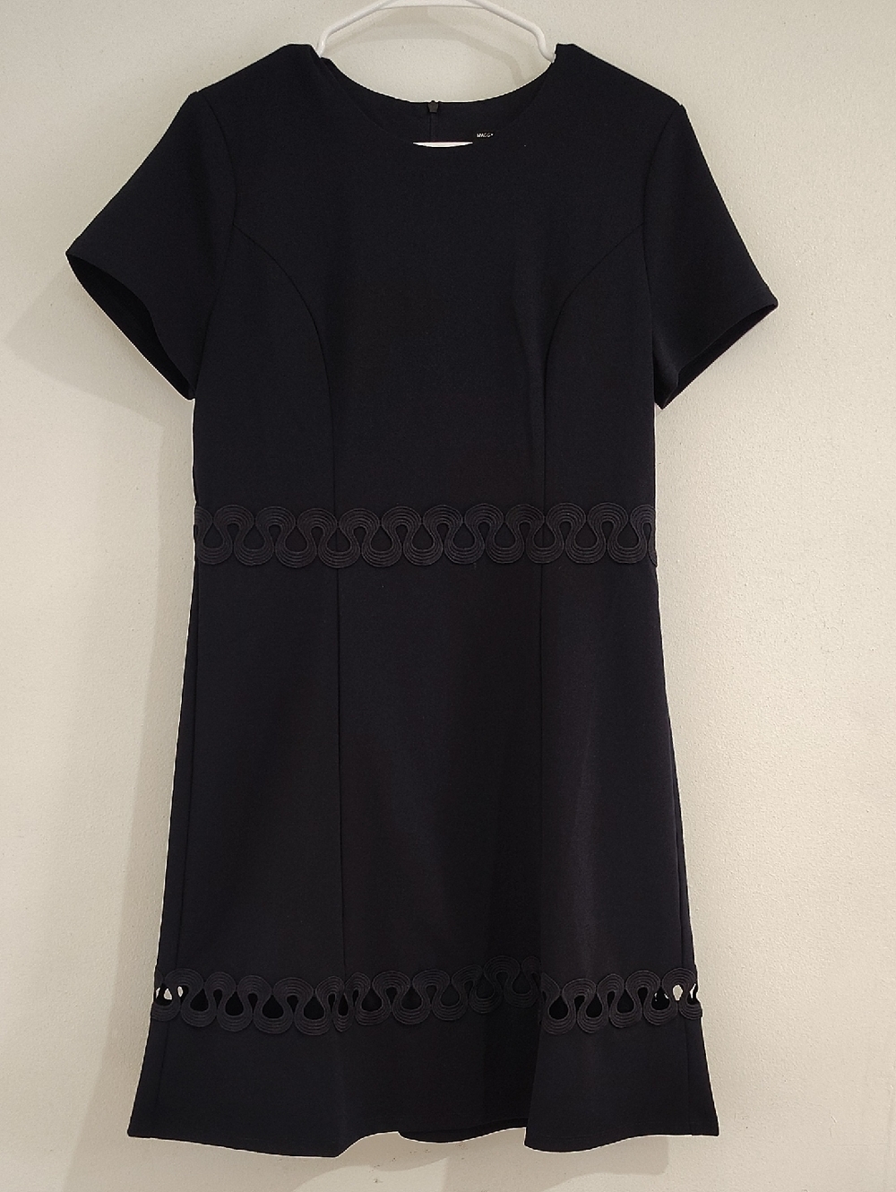 Maggy London Navy Short Sleeve Mini Dress with Scalloped Trim